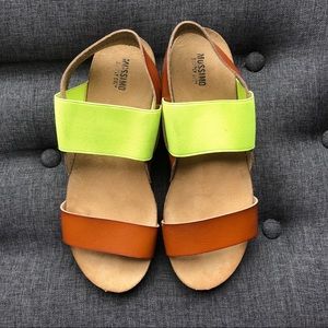 Neon green and tan sling back sandal